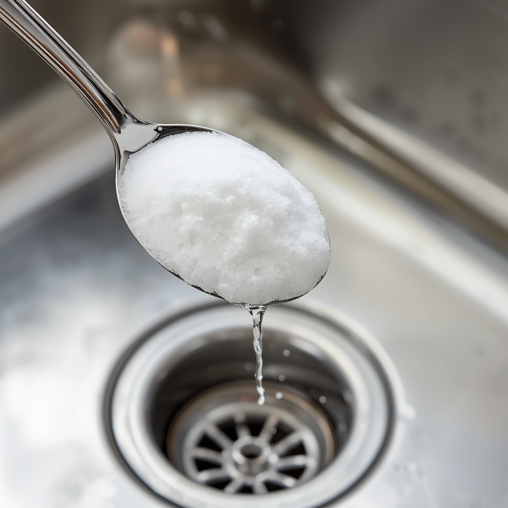 Bicarbonate de soude versé dans un évier