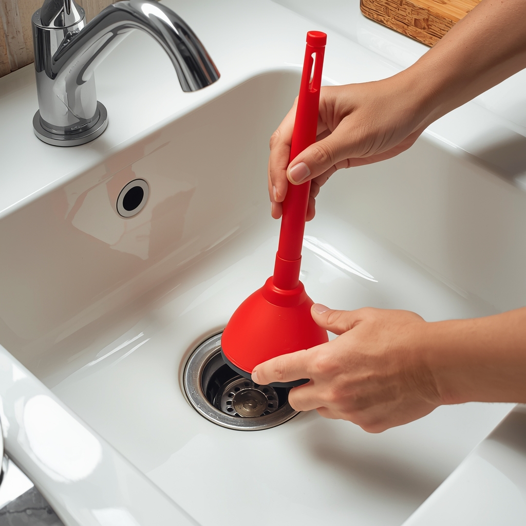 Ventouse utilisée sur un évier bouché